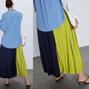Zara pleated color block midi shirt dress blogger